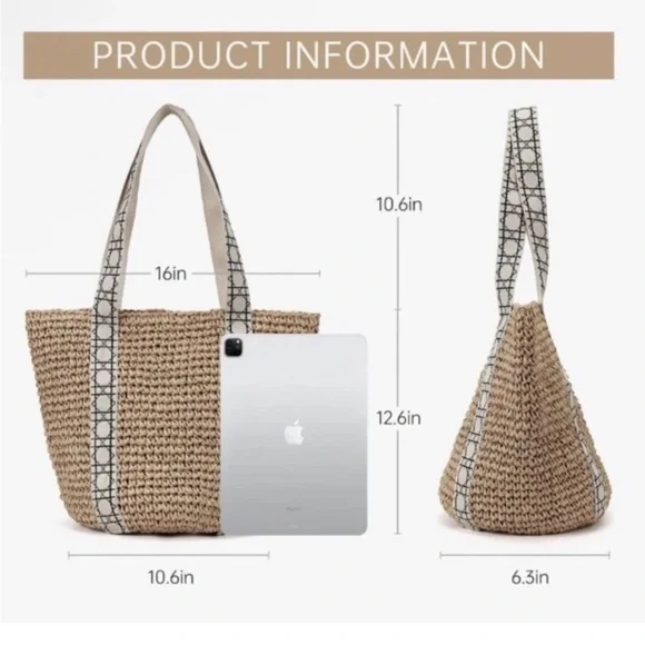 Kiss Sea Tote Straw Beach Bag - Picture 5 of 10